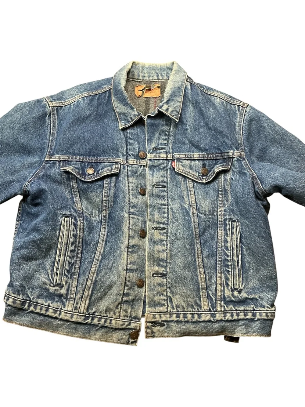 Vintage Levi’s blanket lined 80/90s medium wash trucker jacket USA made M/L